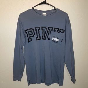Victoria's Secret PINK Women's Blue Sequined Logo Long Sleeve Shirt Size XS